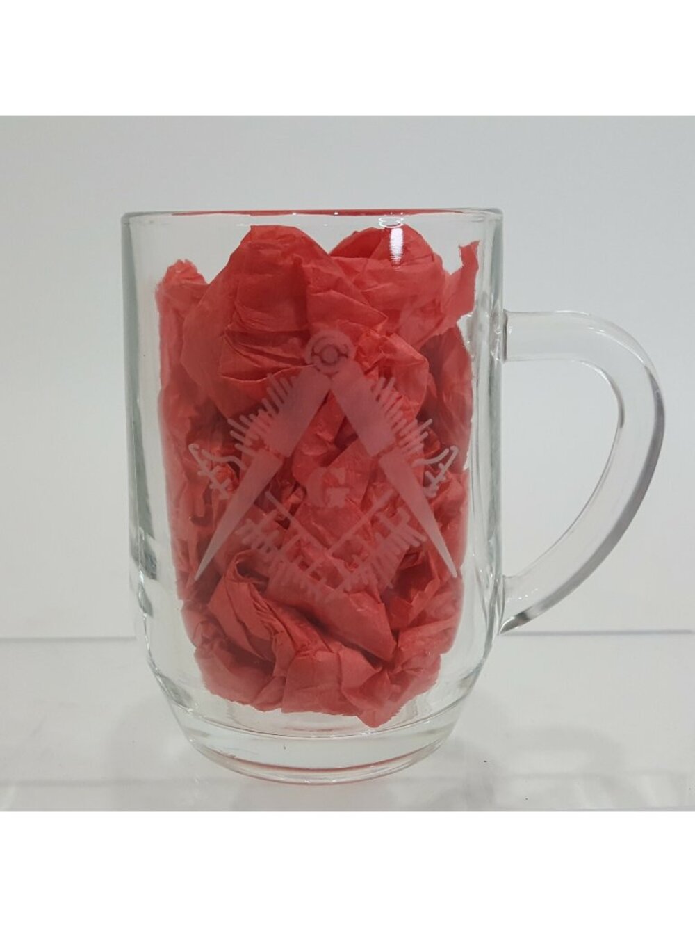 Vint Masonic Freemason Shriner Temple Clear Crystal Mug Glass Cup 1980s Etched
